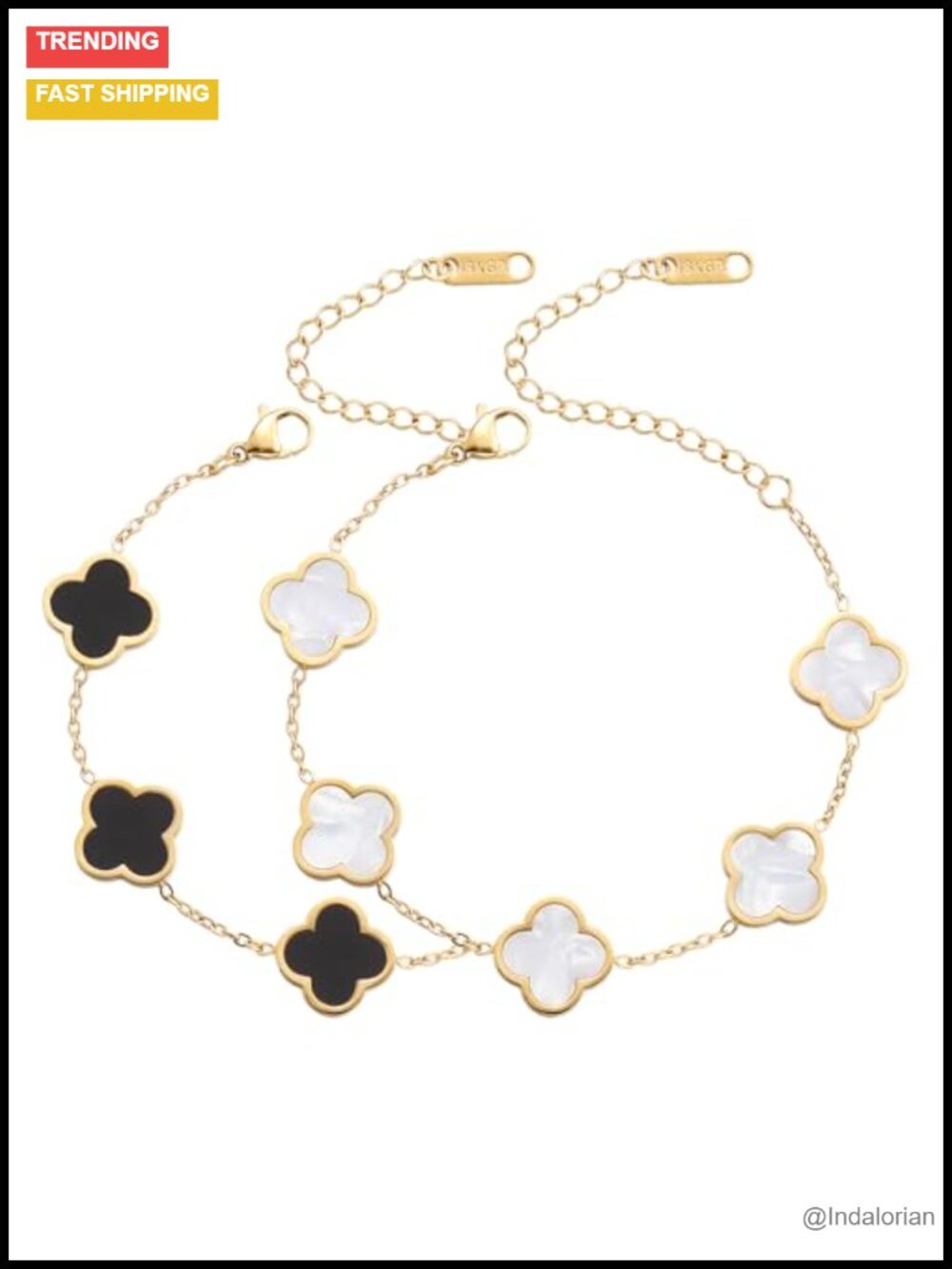 18K Gold Plated Four Leaf Clover Link Bracelet Stainless Steel Adjustable Lucky